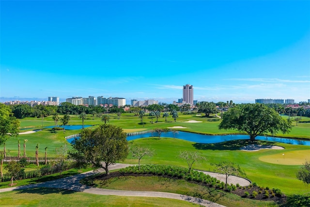 view of community with a water view