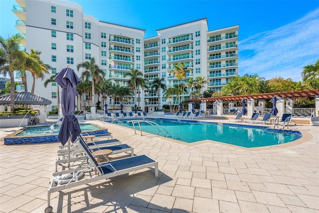 view of pool with a gazebo and a patio