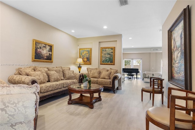 living room featuring light wood-type flooring