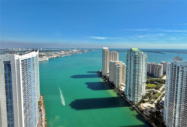 bird's eye view featuring a water view