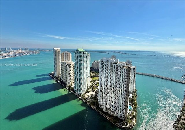 aerial view featuring a water view