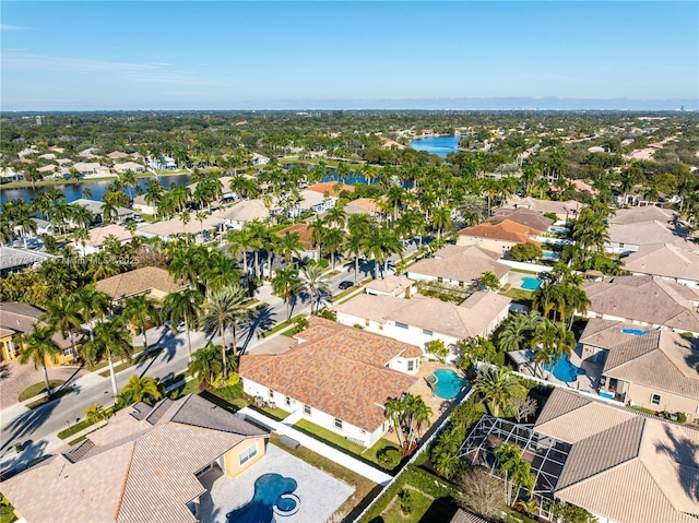 drone / aerial view featuring a water view