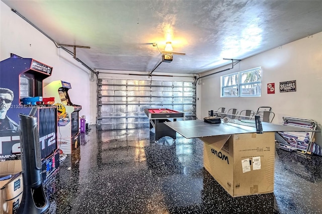 garage with a garage door opener
