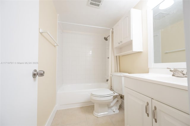 full bathroom with tile patterned flooring, vanity, toilet, and tiled shower / bath