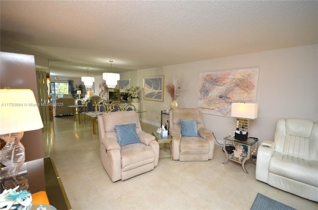 living room with a textured ceiling