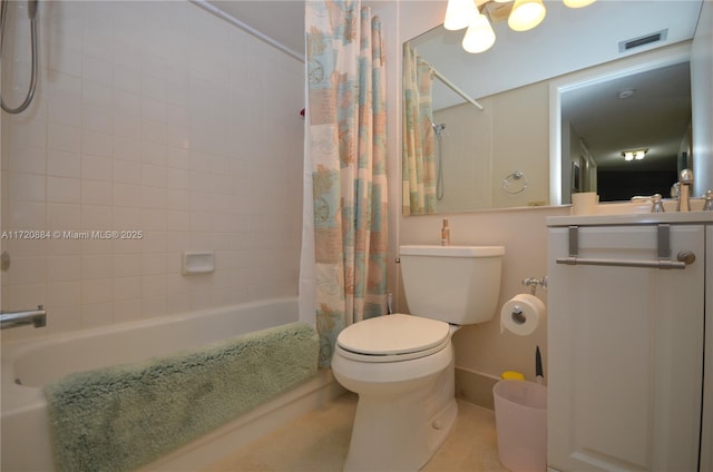 full bathroom with vanity, toilet, and shower / bath combo