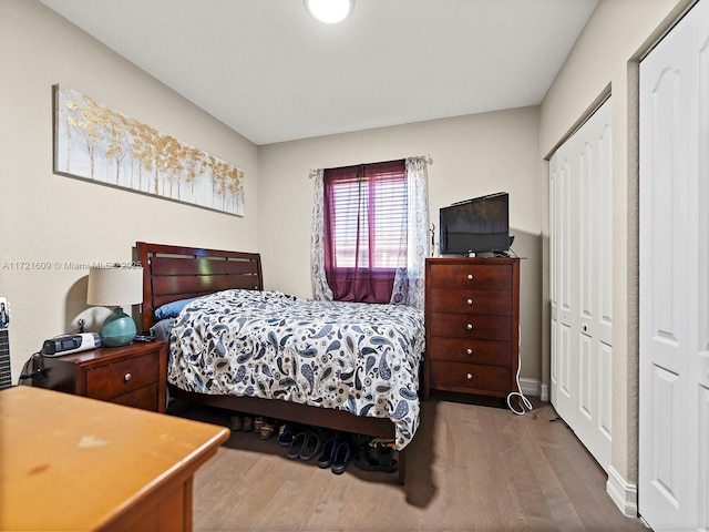 bedroom with wood-type flooring