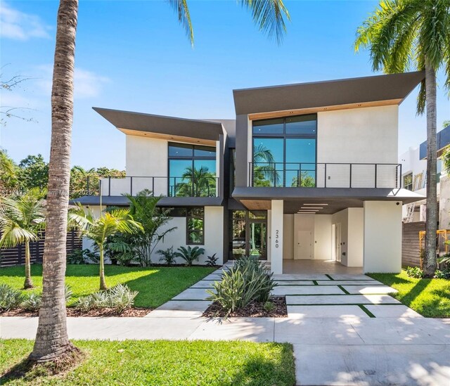 contemporary home featuring a balcony