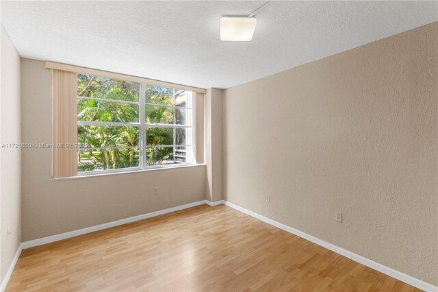 empty room featuring light hardwood / wood-style floors and a textured ceiling