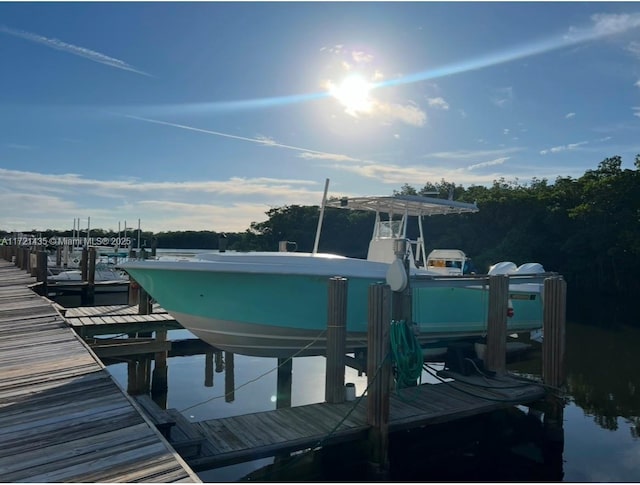 view of dock with a water view