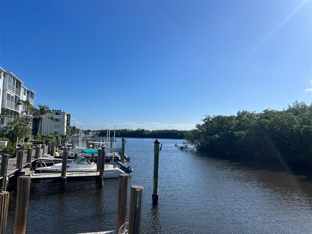 view of dock with a water view