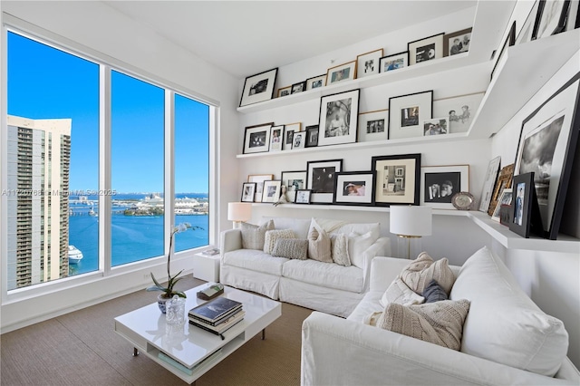 living room with a water view