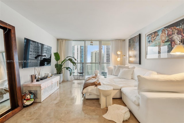 living room with expansive windows