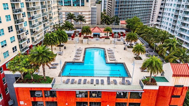 view of swimming pool with a patio area