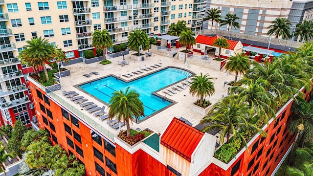 view of swimming pool with a patio