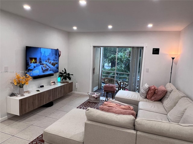 living room with light tile patterned floors