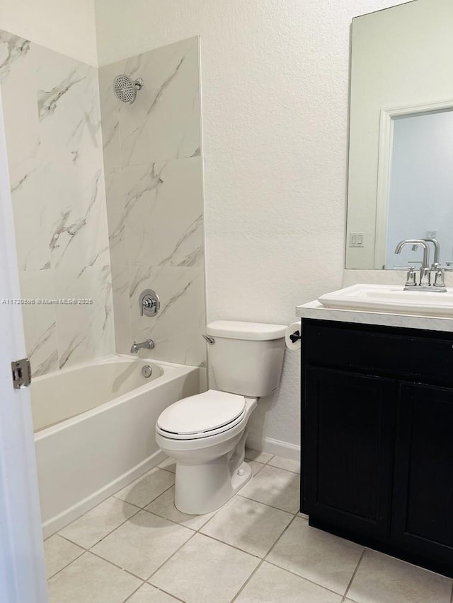 bathroom with tile patterned flooring, vanity, toilet, and shower / bathtub combination