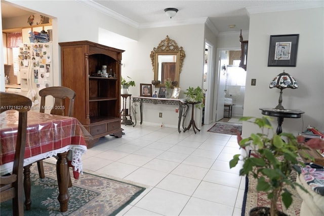 tiled dining area with ornamental molding