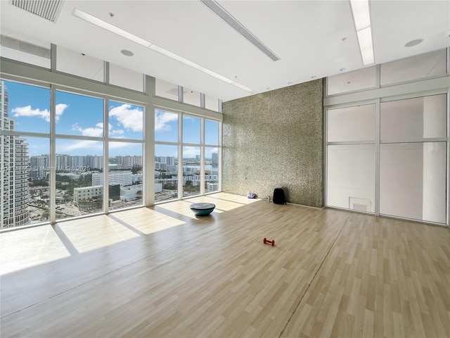 exercise area with wood-type flooring and expansive windows