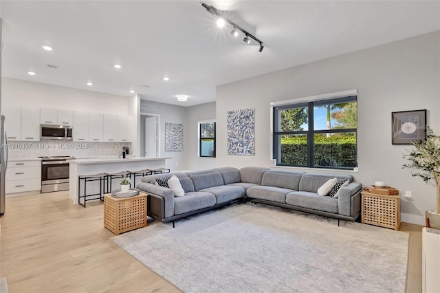 living room with a wealth of natural light and light wood-type flooring