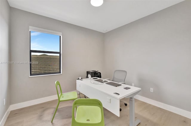 office area with light hardwood / wood-style flooring