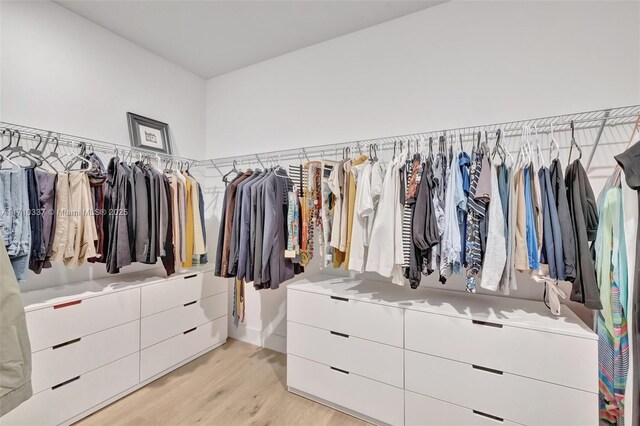 walk in closet with light wood-type flooring