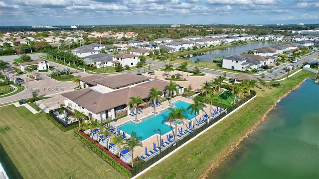 aerial view with a water view