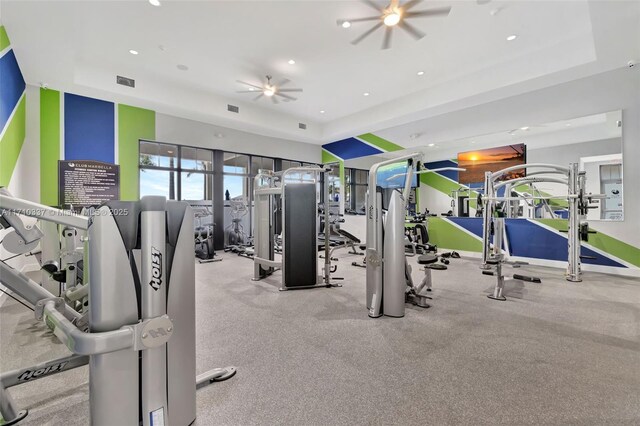 gym featuring ceiling fan