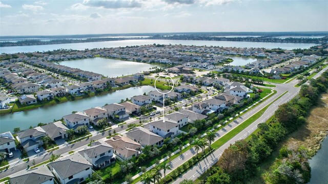 aerial view featuring a water view