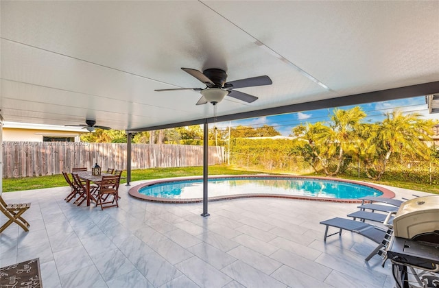 view of pool featuring area for grilling and a patio area