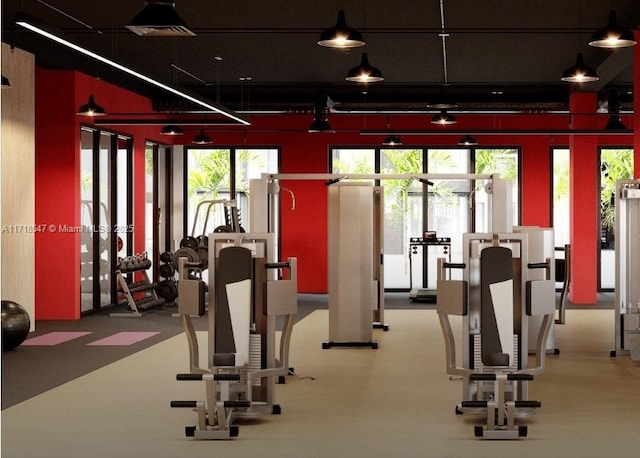 workout area with visible vents