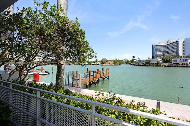 view of dock featuring a water view