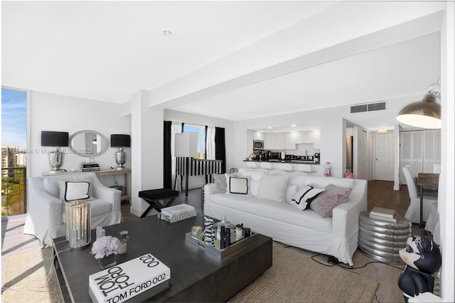 living room with hardwood / wood-style flooring