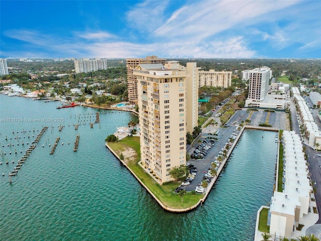 aerial view featuring a water view