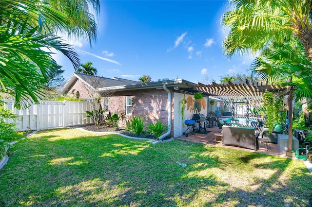 view of yard featuring a patio area and a pergola