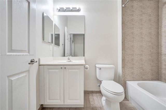 full bathroom featuring tile patterned flooring, vanity, toilet, and tub / shower combination