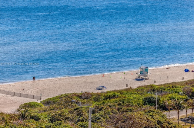 property view of water featuring a view of the beach