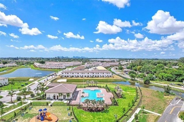 aerial view with a water view