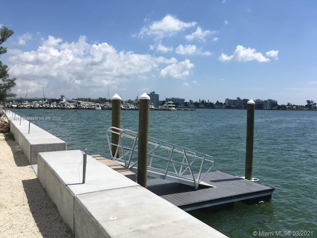 view of dock with a water view