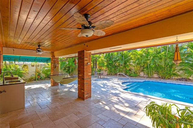 view of pool with a patio and sink