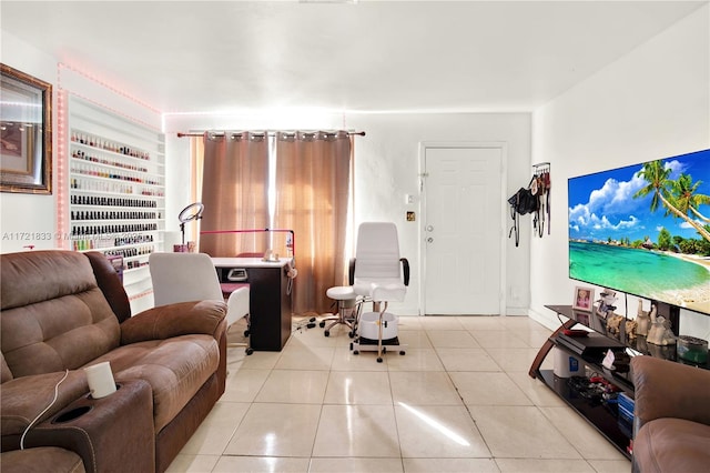 living room with light tile patterned floors