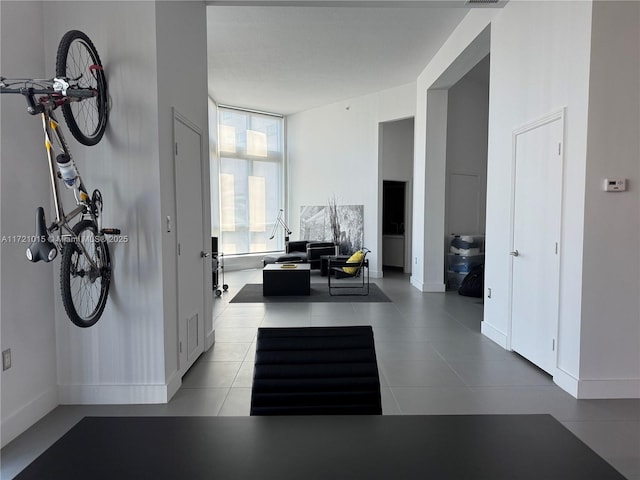 interior space with tile patterned flooring and expansive windows