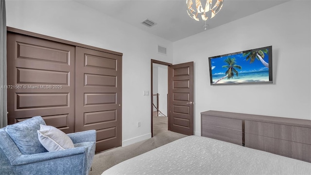 carpeted bedroom featuring a closet