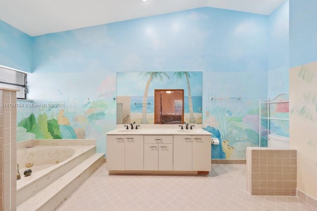 11340 SW 1st St, Coral Springs, FL 33071 - bedroom featuring visible vents, ensuite bathroom, ceiling fan, carpet, and lofted ceiling