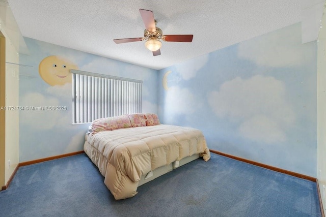 11340 SW 1st St, Coral Springs, FL 33071 - carpeted bedroom featuring baseboards, ceiling fan, and a textured ceiling