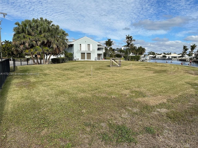 view of yard with a water view