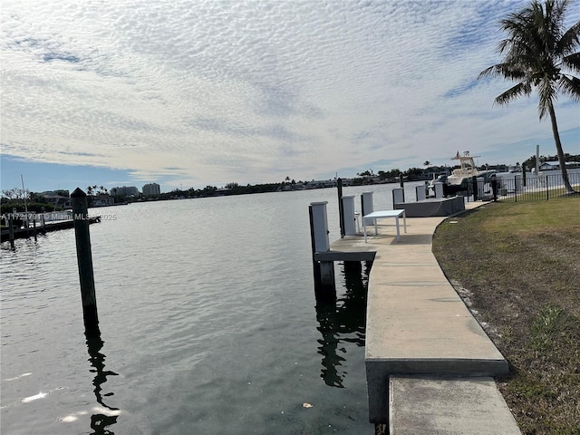 dock area with a water view