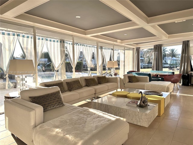 sunroom / solarium with coffered ceiling