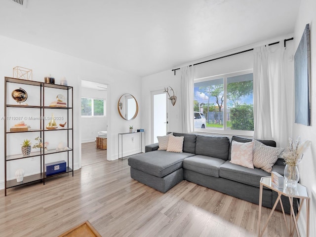 living room featuring light wood-type flooring