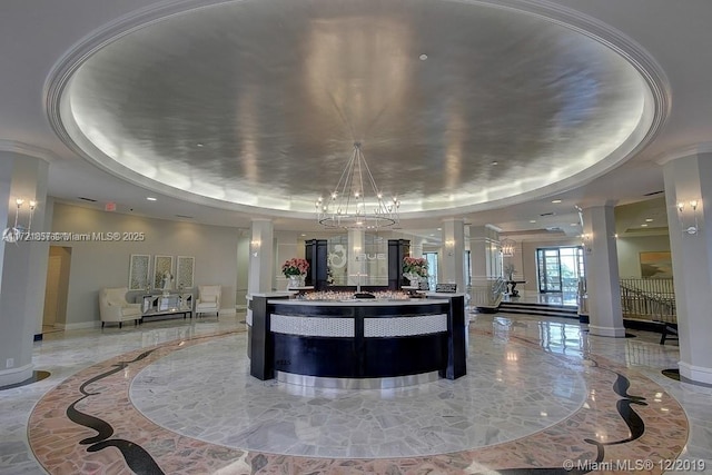 reception area with ornate columns